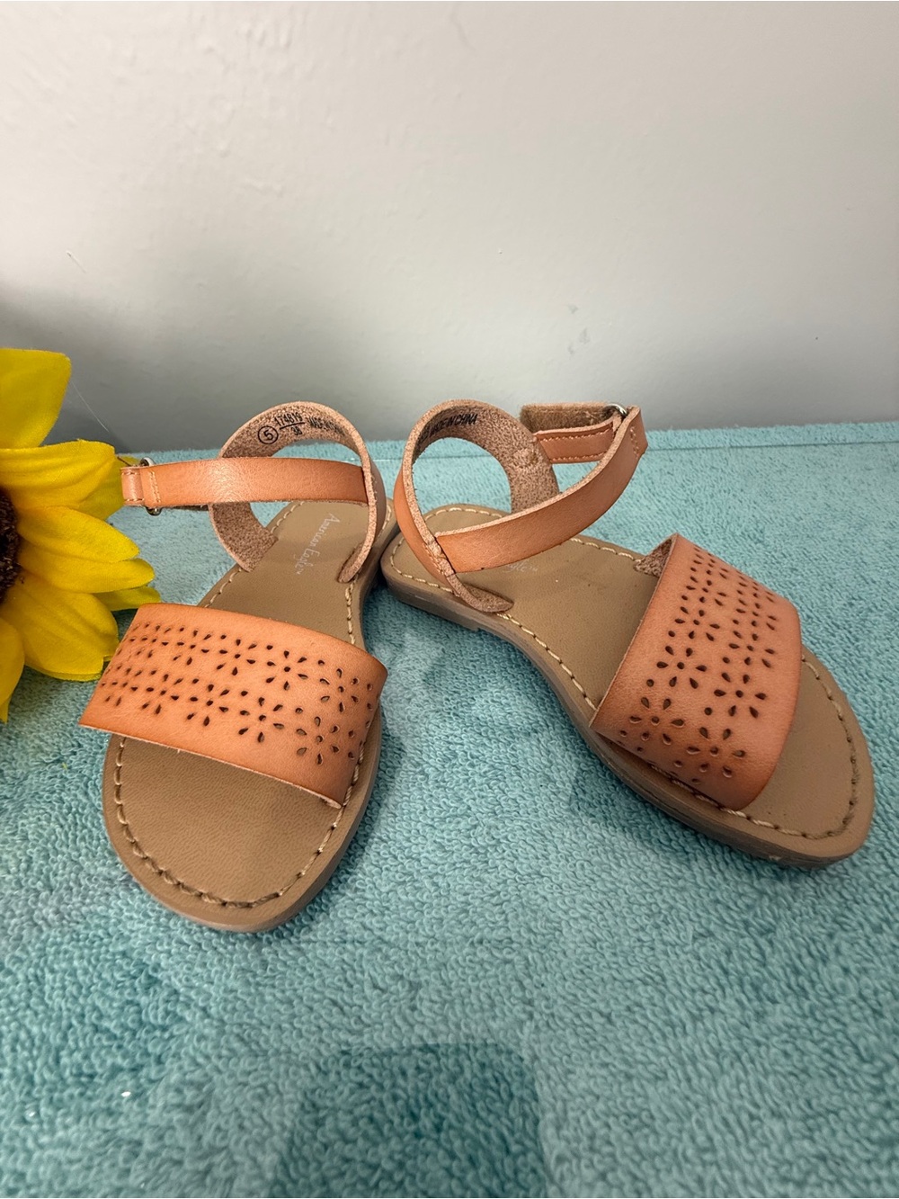 American Eagle Outfitters Tan Perforated Ankle-Strap Sandals